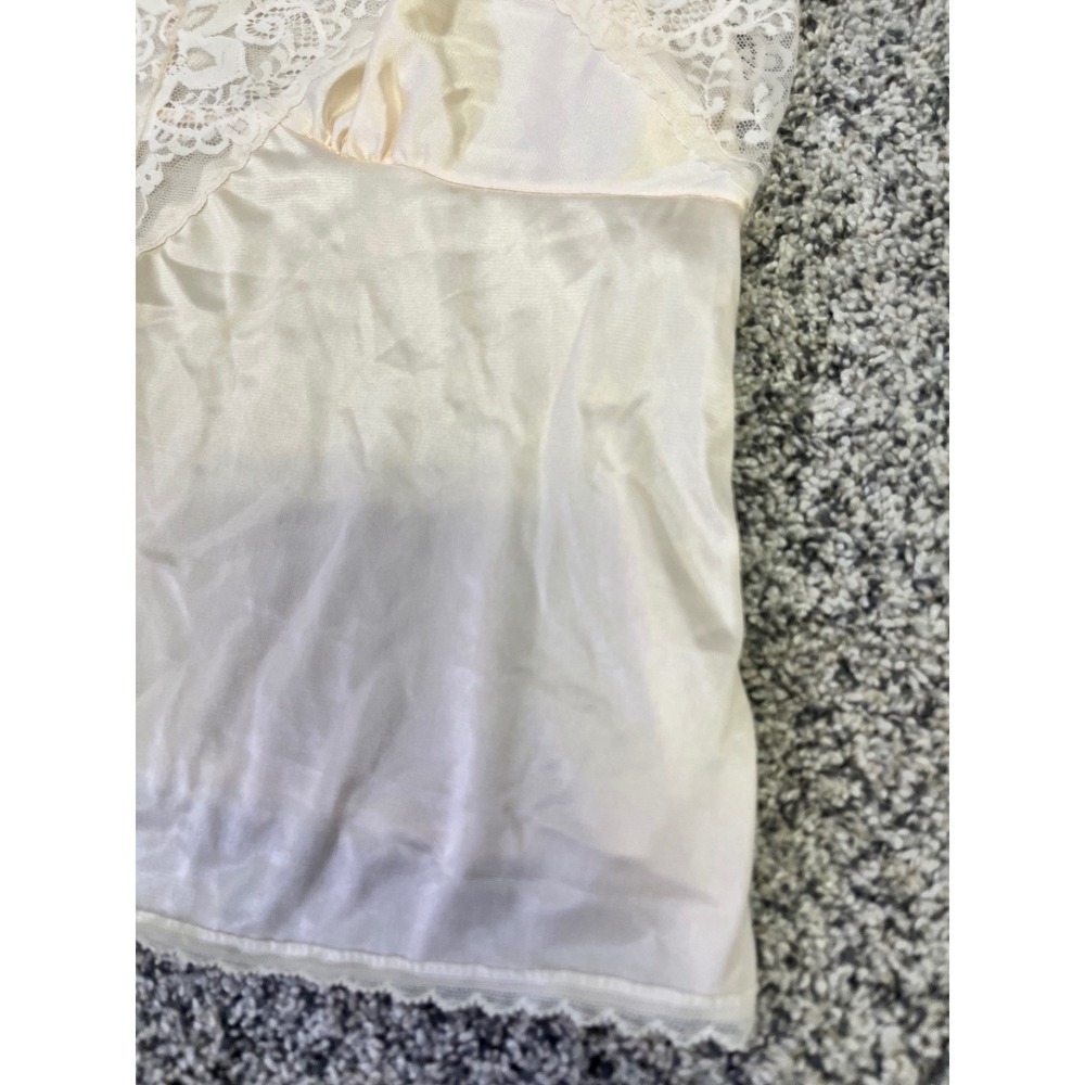 Y2K Vintage Ashley Taylor Lace Trim Cami Cropped Top Nylon Beige Lingerie Mediu - Picture 4 of 10